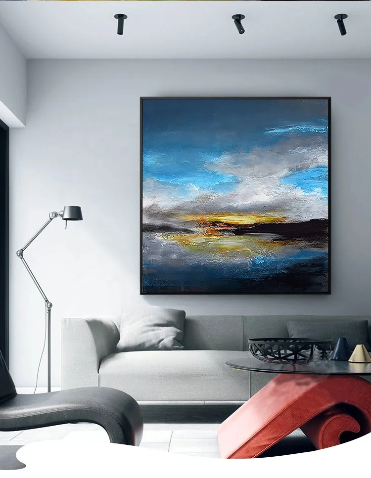 golden foil Small village in the sunset abstract art picture  canvas Oil Painting