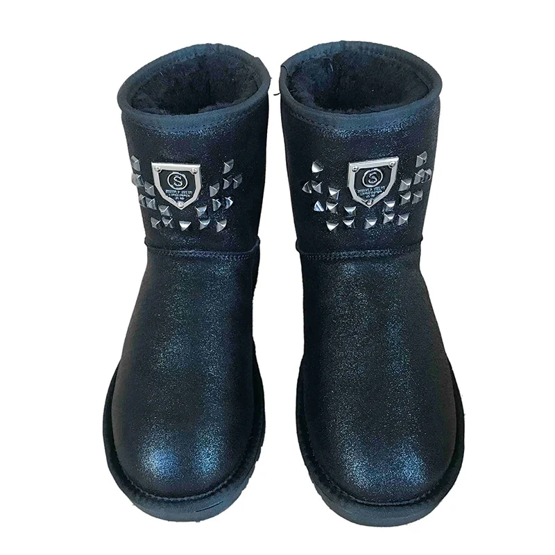 Ladies popular design genuine leather winter snow ankle fur boots