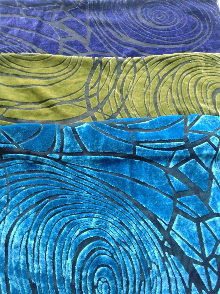 
cross dyed burnout devoured visco silk velvet fabric 