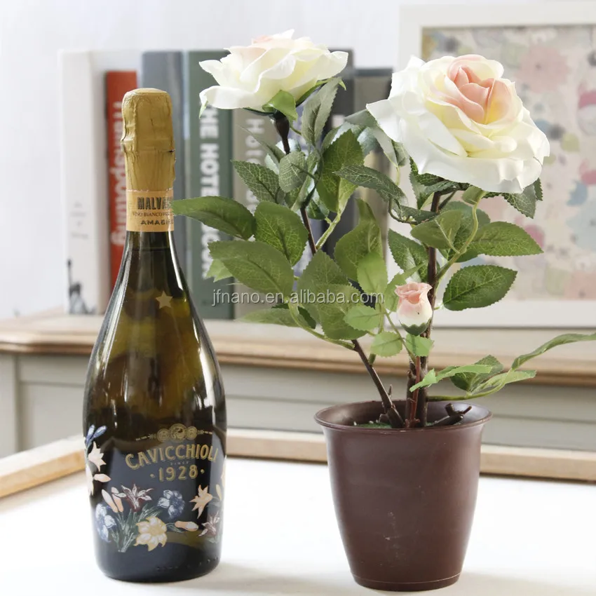 Home Desktop Decor Silk Flowers Suit Artificial Rose Bonsai Rose Potted Plants 24pcs/ctn P0409