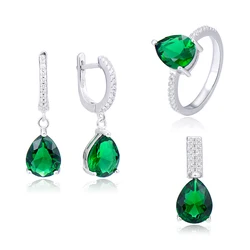 POLIVA Classic Elegant Turkish 925 Sterling Silver Green Stone AAA Cz Emerald Teardrop Bridal Wedding Jewelry Sets