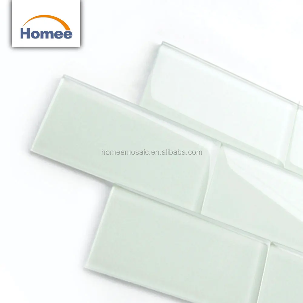 Custom made fresh white bathroom glass subway mosaic tile bathroom glass wall tile design