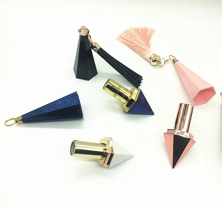 unique Free samples empty 5g diamond shape mirror blue pink white black plastic lipstick tube with UV spray coating