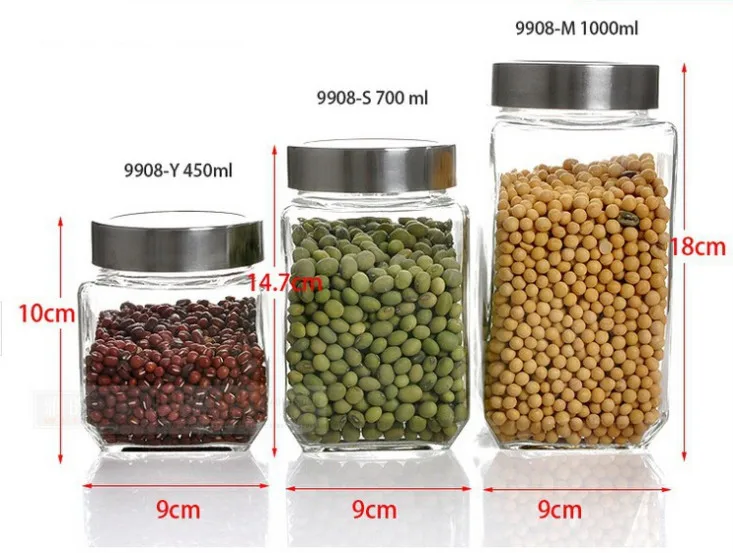 Square Glass Storage Jar Candy Sealed Tank Glass Tank with Cover