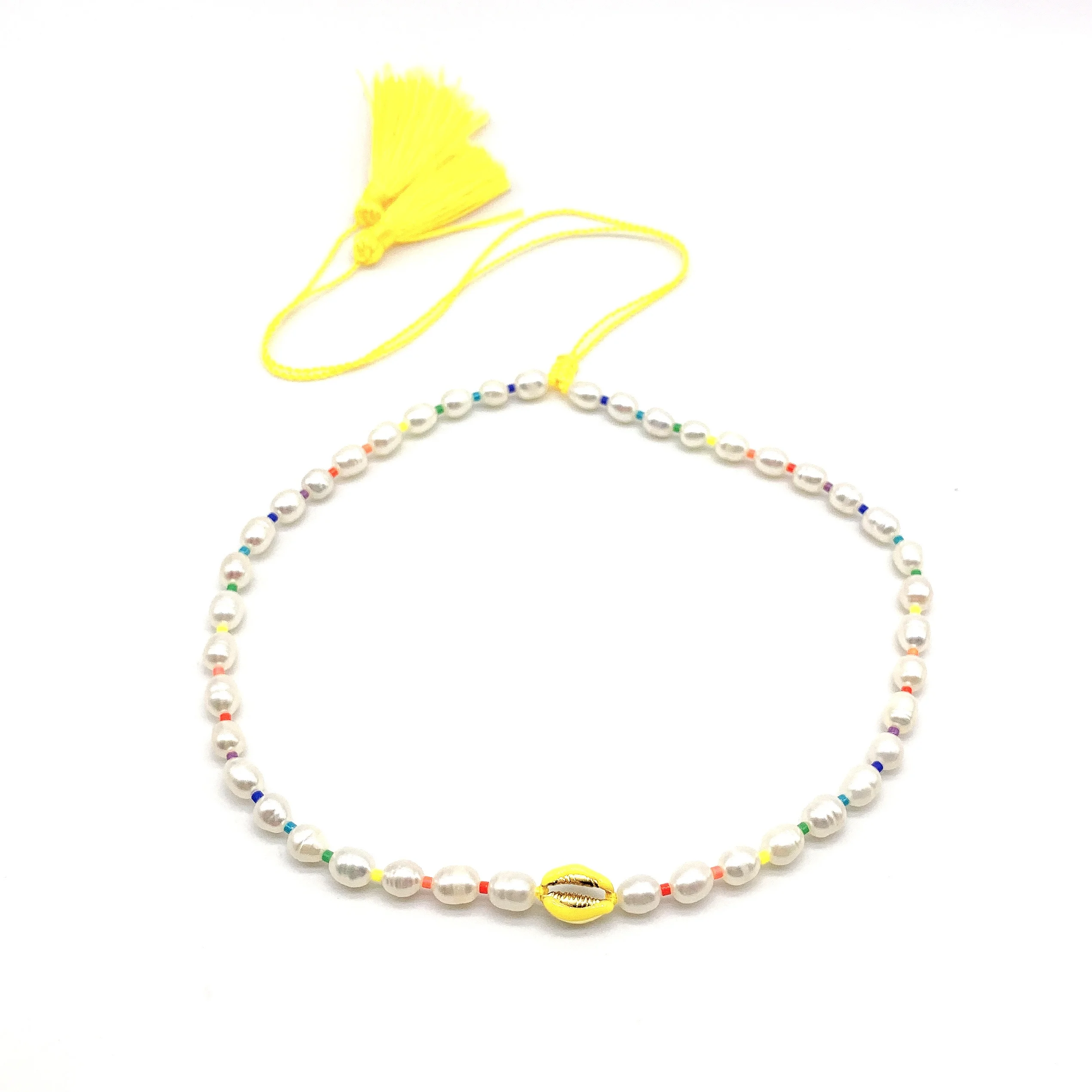 Popular pearl shell red tassel necklace design for womens and girls