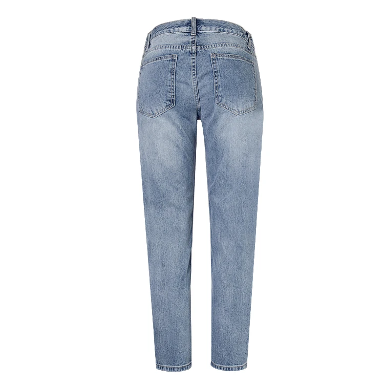 High Quality Washed Holes Jeans Embroidered Beads womens jeans