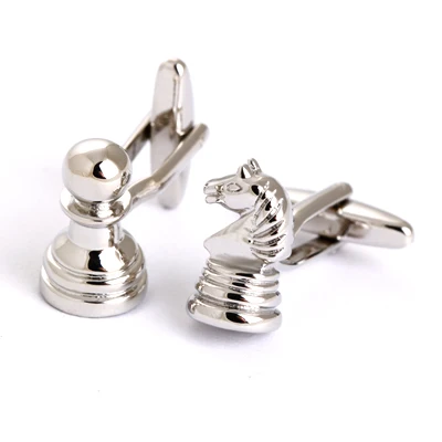 International Chess Pieces Knight Horse Men Shirt Silver Cufflink Brand