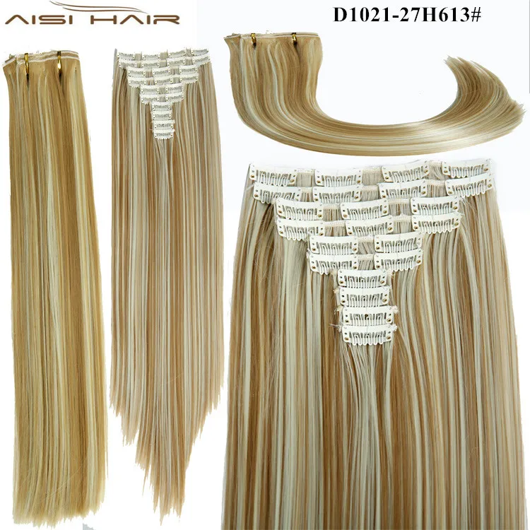 Aisi волосы оптом, шелковистые прямые волосы 25 дюймов, термостойкие синтетические 22 зажима для наращивания волос для чернокожих женщин