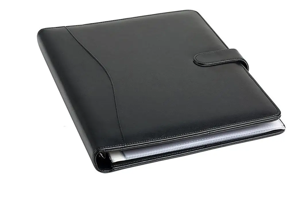 Multifunctional A4 Portfolio Organizer Pu Leather Compendium Portfolio With 3 Rings Binder With card holder phone holder