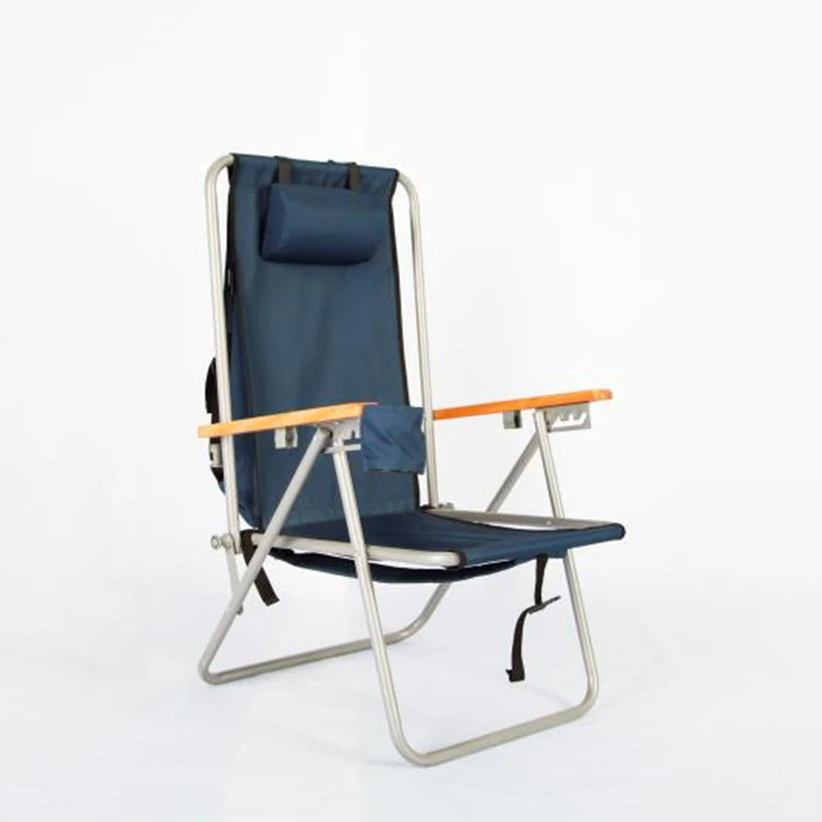 outdoor Portable wooden arm camping  folding high back beach chair with storage pouch
