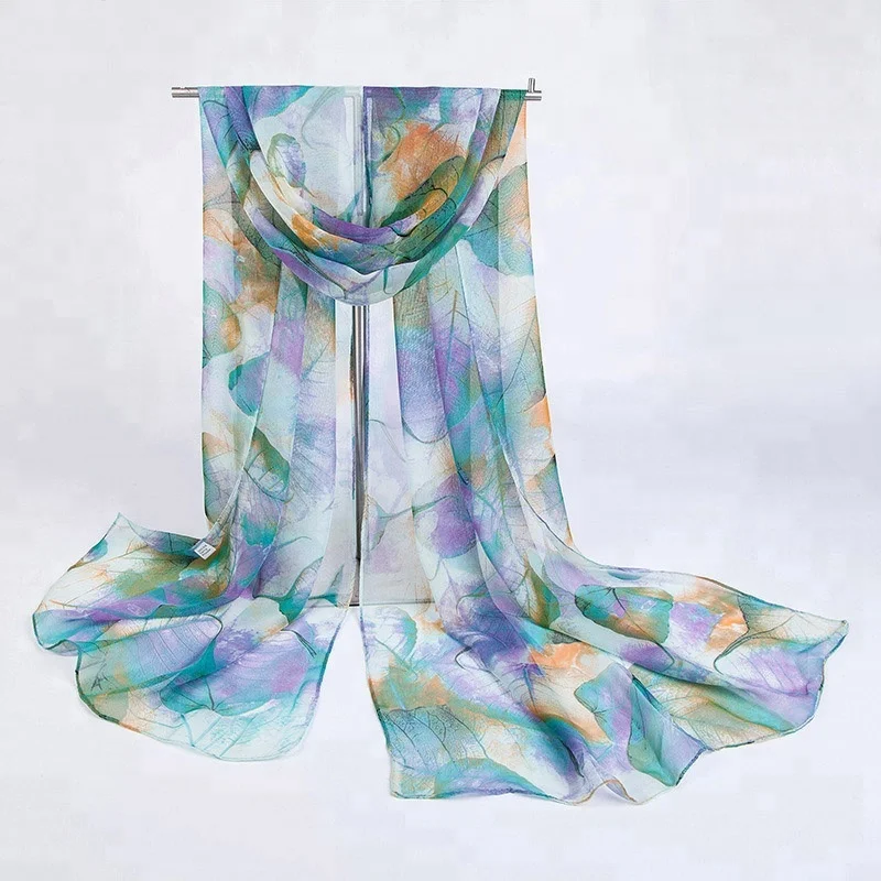 cheap leaf head japanese scarf women bulk silk scarves