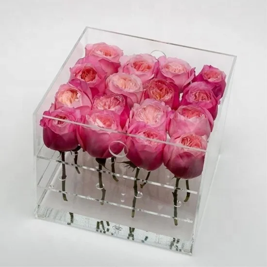 Vase Decorative Square Rose Pot Wedding Acrylic Rose Flower Gift Box