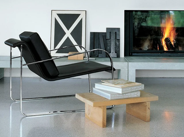 Leather and stainless steel chaise lounge Chair