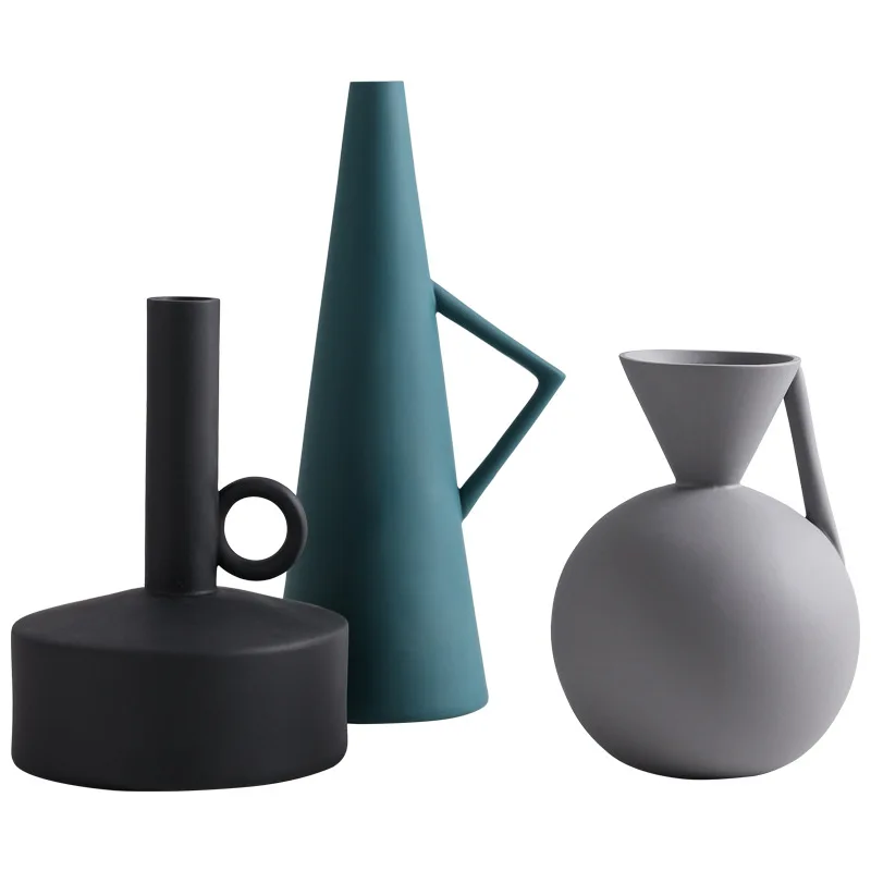 
APHACATOP Creative Geometric Pattern Ceramic Flower Arrangement Container Black 