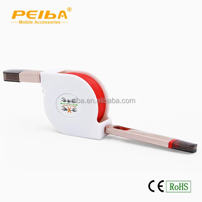 
TPE Portable Mini Retractable cable reel Colorful Flat 2 in 1 USB Data Cable For All Phones 