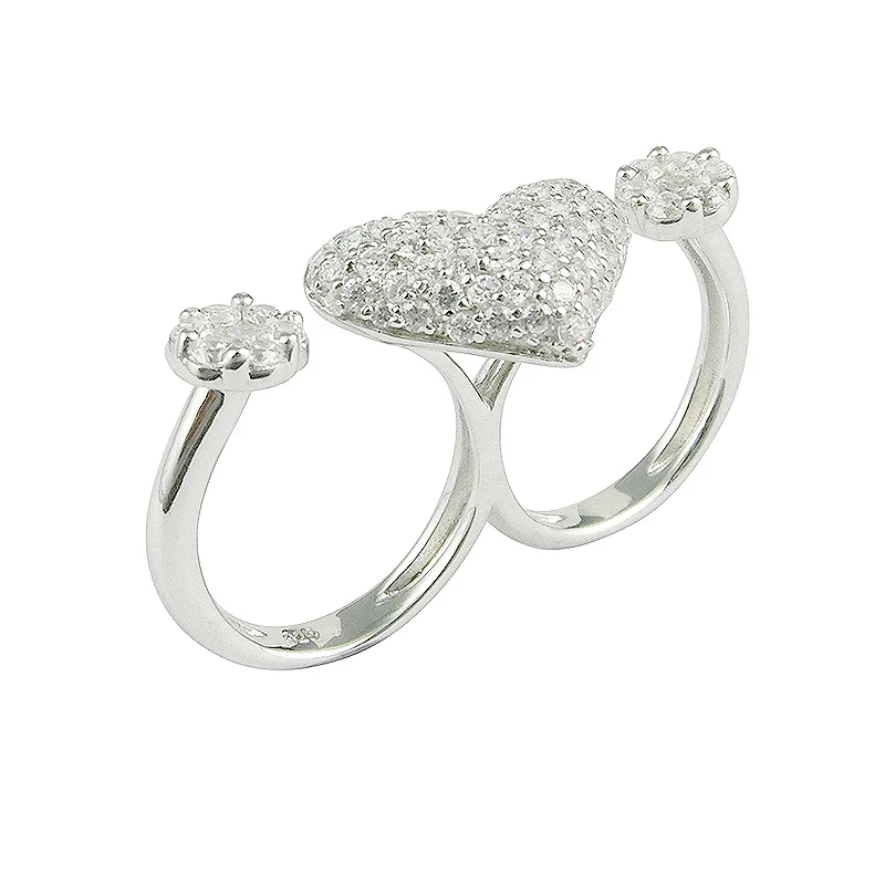 
Hot CZ pave Two Fingers Rings 925 Sterling Silver Ring Fashion Jewelry 