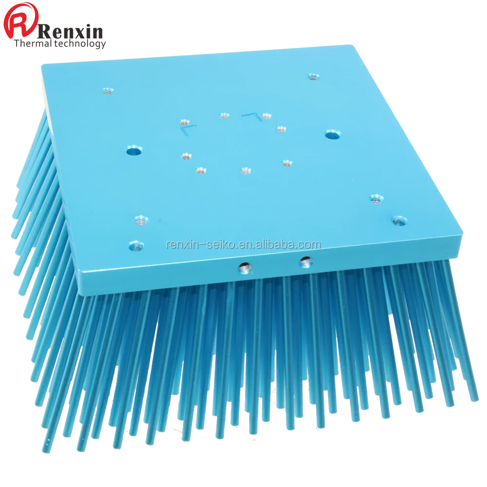 Radiator Pin Fin Square Heat Sink 160mm 100w Led Grow Light Heatsinks Cold Forged Aluminum Blue Aluminum Extrusion IP65 Rohs 0.9