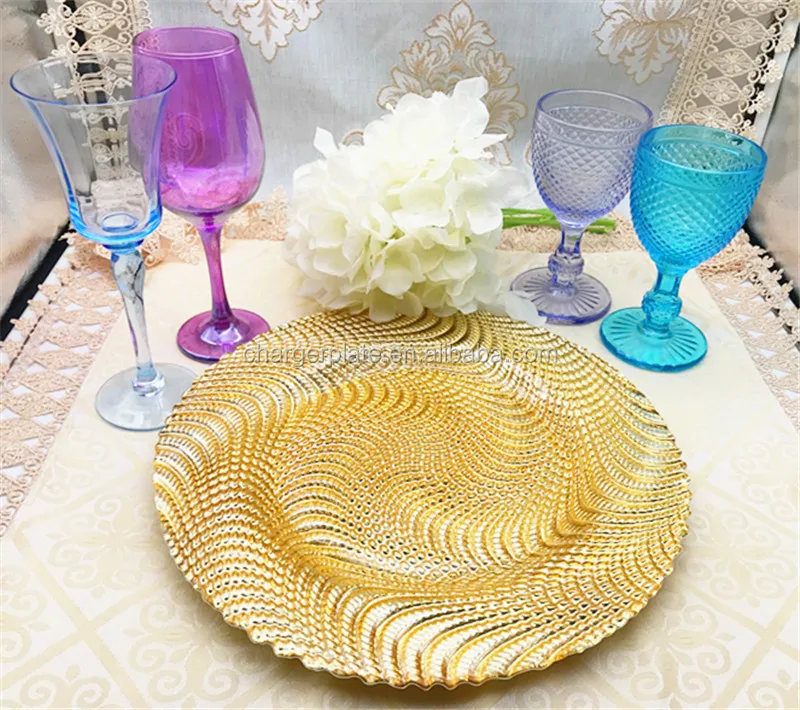 Factory-direct Luxury Cheap Wedding Party Decorative Gold Glass Charger Plate