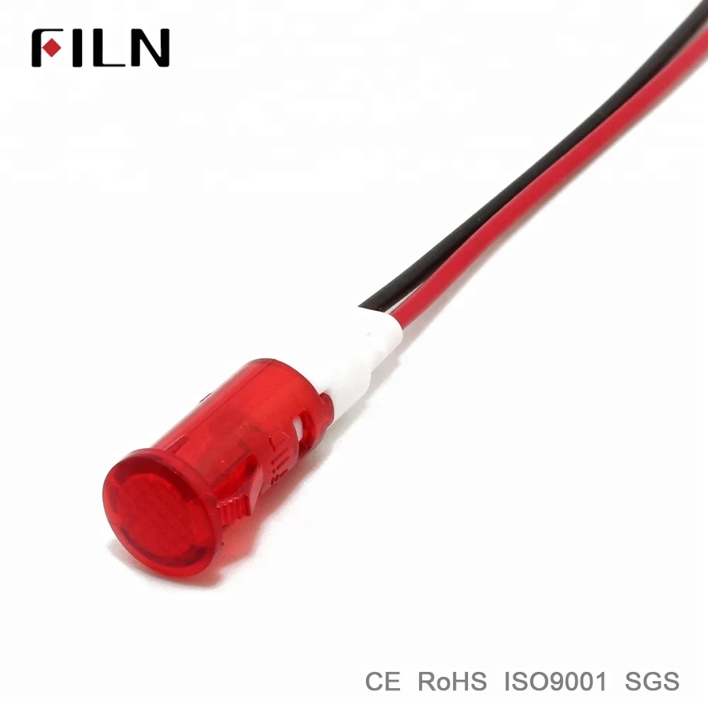 VDE 10mm panel red green led signal light Plastic indicator lamp 12v 24v with wire for water heater kitchen equipment