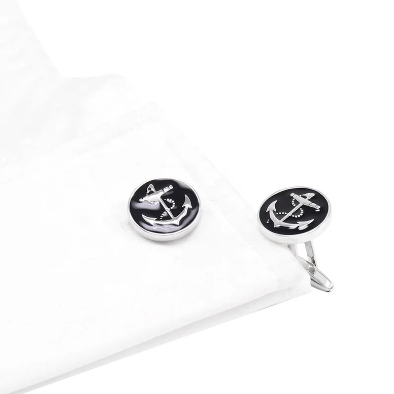 SAVOYSHI Fashion Anchor Cufflinks for Mens Suit Shirt Cuff High Quality Round Black Enamel Cuff link Gift Brand Jewelry