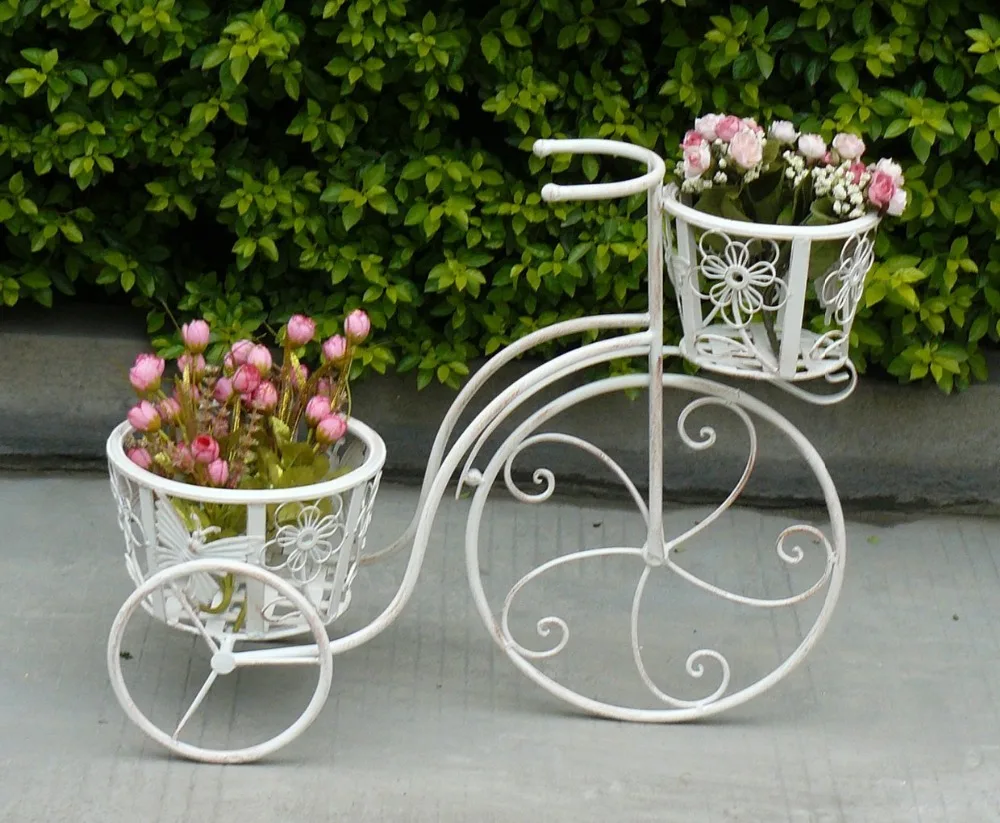 Rustic Classic Iron Decoration Bicycle Flower Display Pots Planters