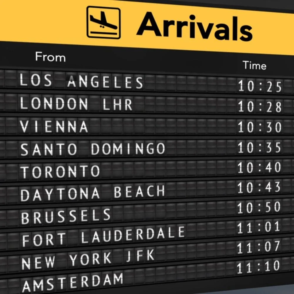 split flap display departures board trains station sign