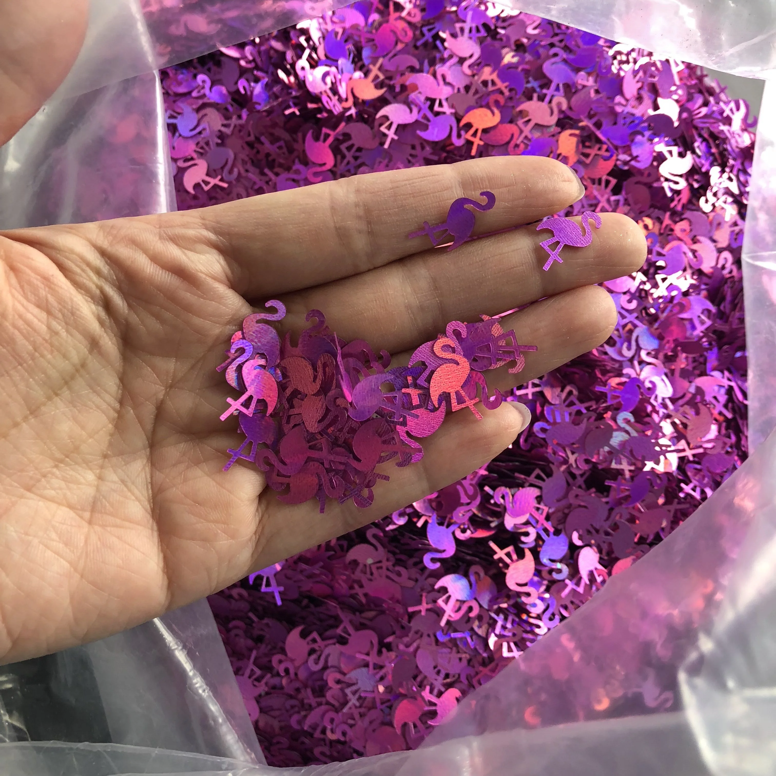 2021bulk! PET laser pink flamigo glitter flakes  for ornament clothes, shoes, decoration all festivals, Christmas ,wedding,etc