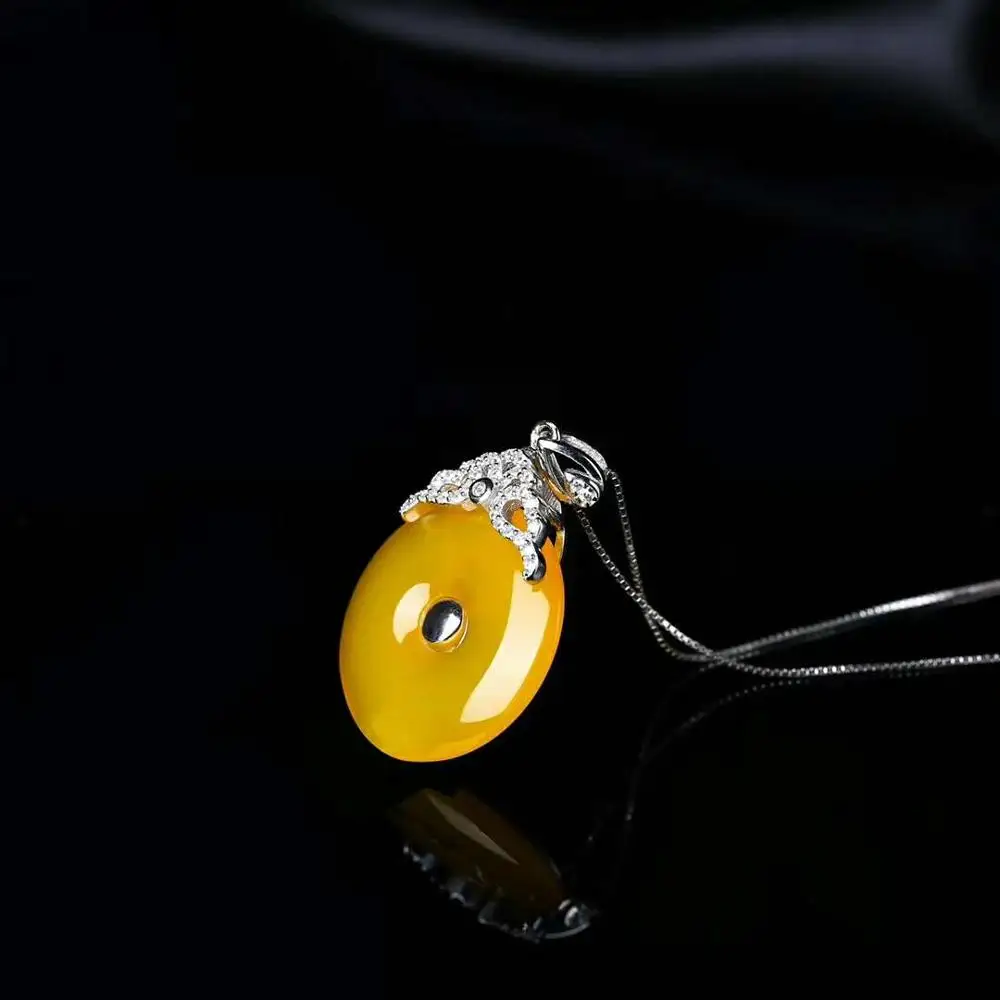 gemstone jewelry wholesale classic 925 Natural green yellow jade Chalcedony pendant Necklace for women