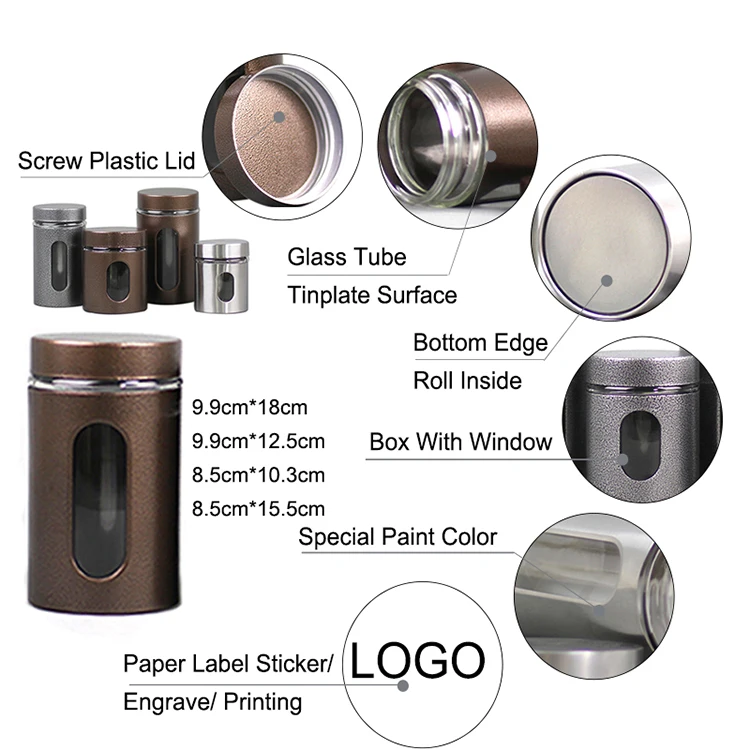 Xin Jia Yi Packaging Glass Metal Boxes Round Green Tea Gift Container tea packaging tin can Clear Window coffee tea tin jars
