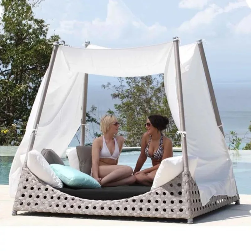 New arrival modern garden outdoor hotel wicker furniture aluminum frame beanch daybeds for sale