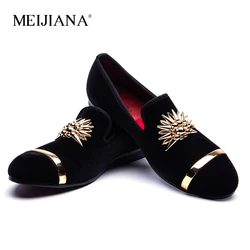 New Fashion Gold Top and Metal Toe Men Velvet Dress shoes italian mens dress cheap men loafer shoes