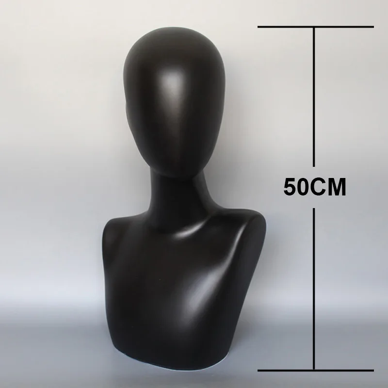 Xinji Fashion Matte Black Female Fiberglass ABS Material Mannequin Head Jewelry Wig Hair Display Model Stand