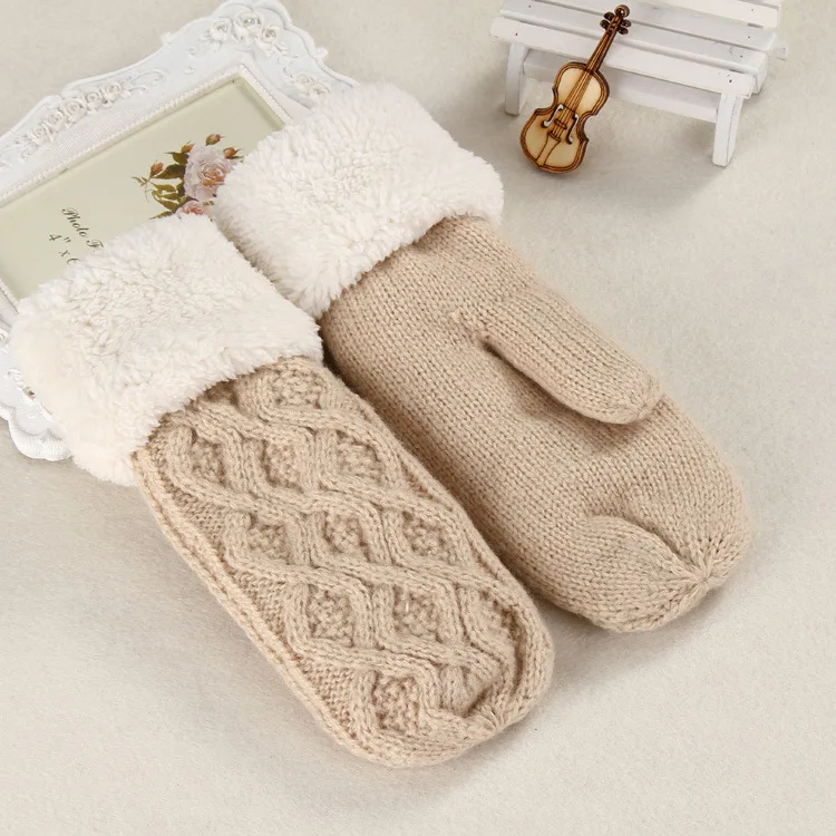 Женские зимние перчатки теплые варежки с подкладкой уютные шерстяные вязаные плотные витые жаккардовые перчатки новинка варежки аксессуары для холодной погоды