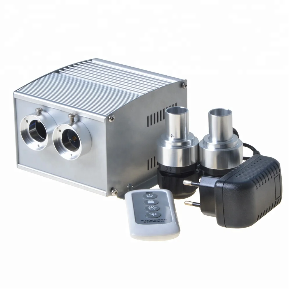 LEA-502 10W Dual Port Fibre Optic Light Engine With 6 Color Wheel Dim Remote Controller Endcap Fiber Adaptors 12v Transformer