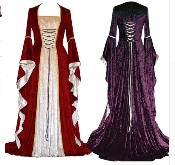 Ecowalson Vintage Medieval Renaissance Gown Halloween Cosplay Costume Retro Long Dress