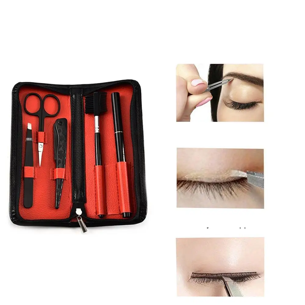 
5 Pcs Professional Travel Eyebrow Trimming Razor Brush Scissors Tweezers Eyelash Shaving Makeup Set 