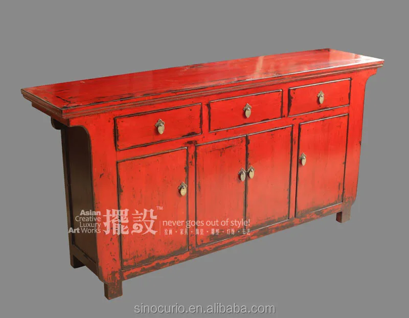 Chinese Antique Solid Wood Asian Style High Glossy Painted Furniture