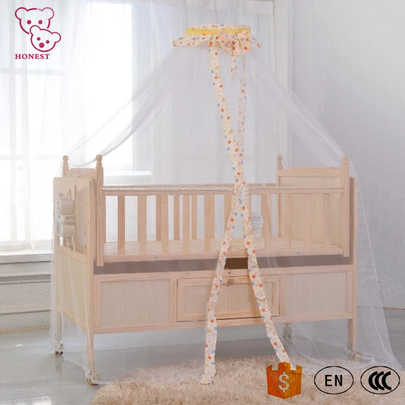 Solid wooden baby bed swinging crib for new born baby