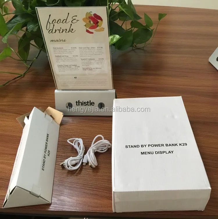 Hottest Patent Advertising Table Tent Charger 10000mah Restaurant Menu Power Bank