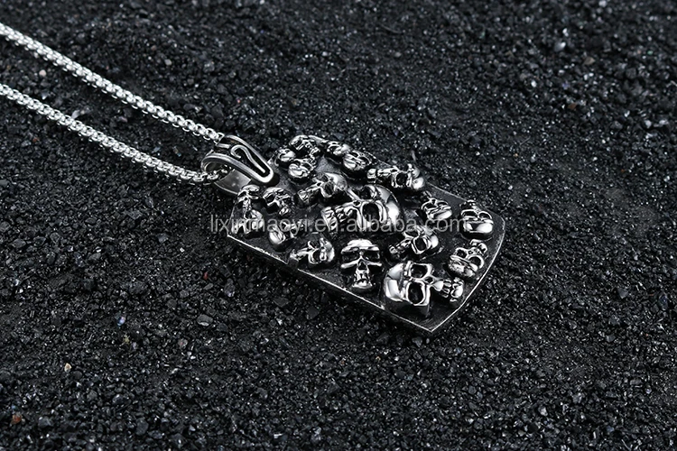 Custom Hip Hop Tetragonum Stainless Steel Charm With Chain Skull Block Pendant Necklace for Mens Womens