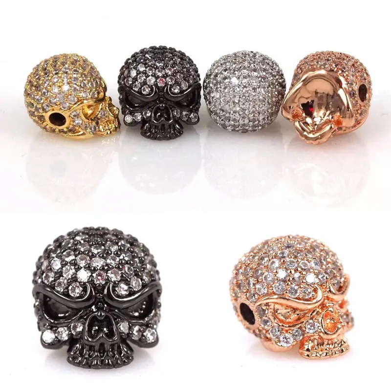Newest unique brass CZ micro pave connector custom for jewelry making brass pave bead skull beads zircon metal beads