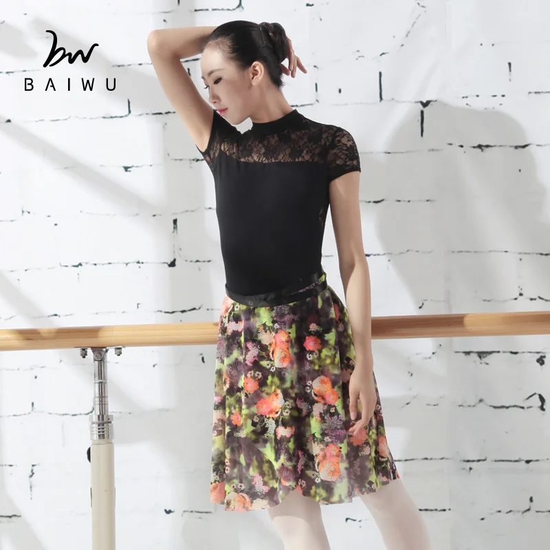 117145403 Baiwu Dance Floral Mesh Ballet Skirt Wrap Dance Skirt