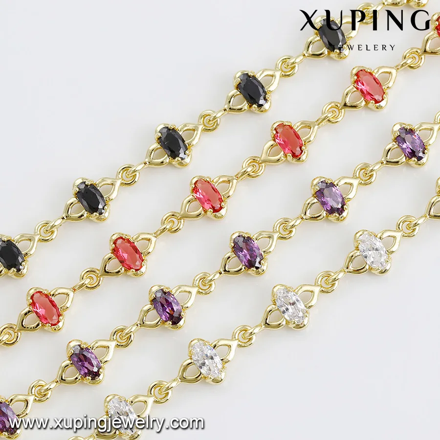 74854 Hot stylish design fine quality women jewelry 14k gold color elegant CZ stone chain bracelet
