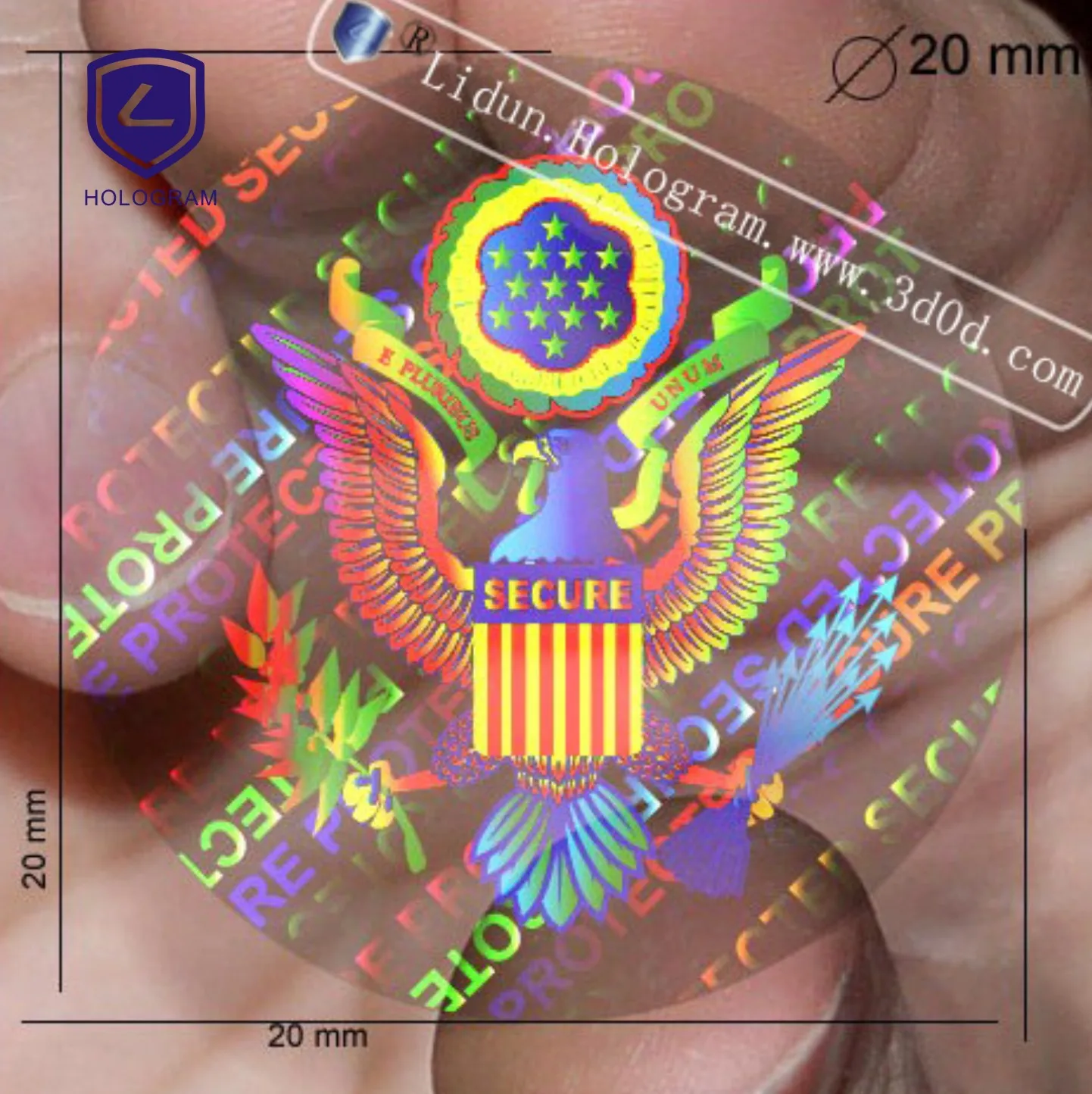3D Laser Hologram Sticker/anti-fake Holographic Labels for ID Card