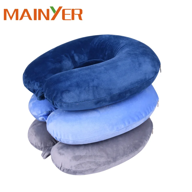 Высокое качество плюшевая ткань полиэстер подушка для шеи пены памяти для поддержки шеи u-образный подушка