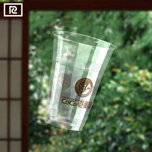 T-PLA2-P transparent biodegradable disposable plastic cup for boba bubble tea , pearl tea , bear and smoothie juice