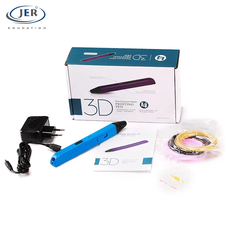 Jer Doodle Digital 3D Pen Innocuity Cheap Plastic Promotional for Kids Education Office & School Pen Power Bank , DC Adapter