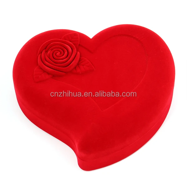 High Quality Velvet Jewelry Packaging Marriage Engagement Ring Case Heart Shape Red Flocking Bangle Box In Stock