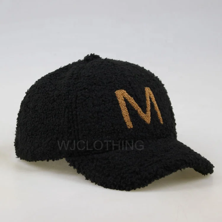 Custom teddy fabric towel embroidery short brim baseball cap for girl