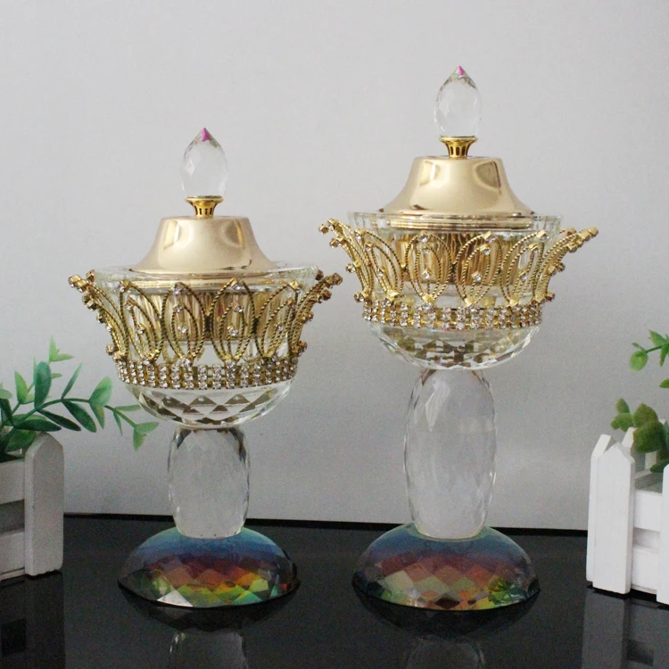 Arabian wholesale crystal fancy bakhoor incense burner with metal